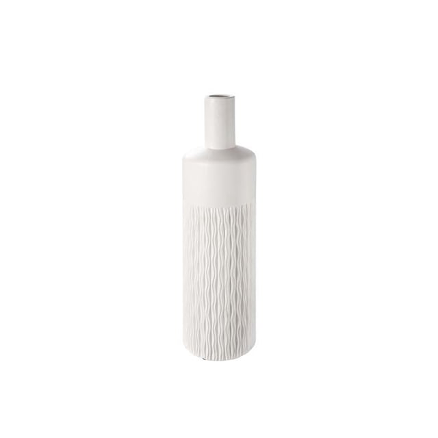 Urban Trend Collection 20673 Vase Rond en Céramique avec Col Court & Motif Impérial en Relief, Blanc Mat - Grand