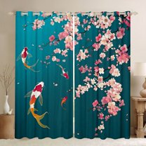 jejeloiu Pink Cherry Flower Blackout Curtains Set of 2 (52x84 Each),Japanese Ukiyoe Style Window Curtains,Japan Tradition Aesthetic Curtains and Drapes For Men Women,Ultra Soft Home Decor