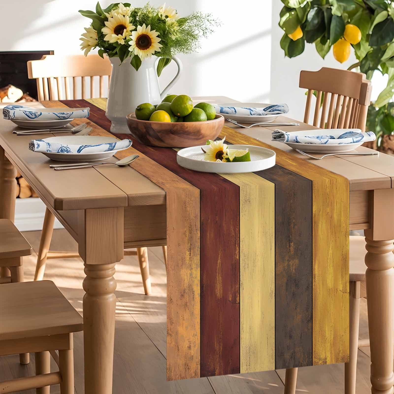 Vintage Farm Wood Plank Table Runner 90 Inches Long, Farmhouse Rustic Wood Grain Table Runners Tabletop Scarf Kitchen Dining Tables Decoration for Home Party Indoor Outdoor