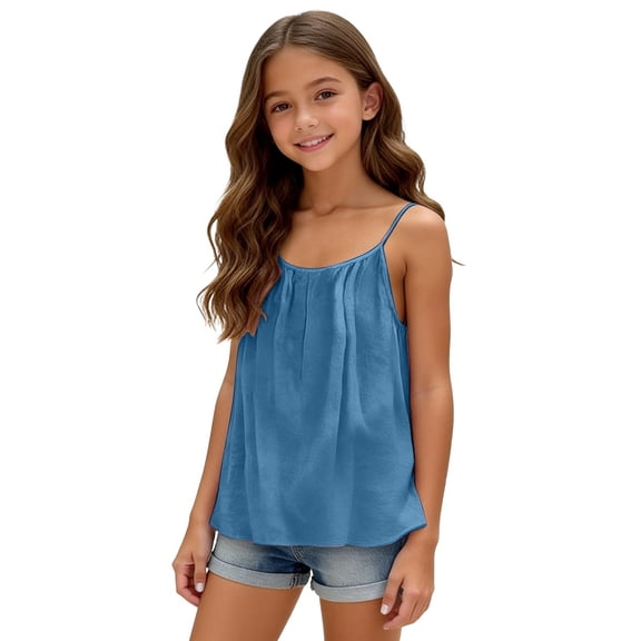 ZLBDYG Backless Tank Top for Girls Summer Beach Shirts Kids Loose Fit Casual Spaghetti Strap Camisole Tops Tween Cute Clothes