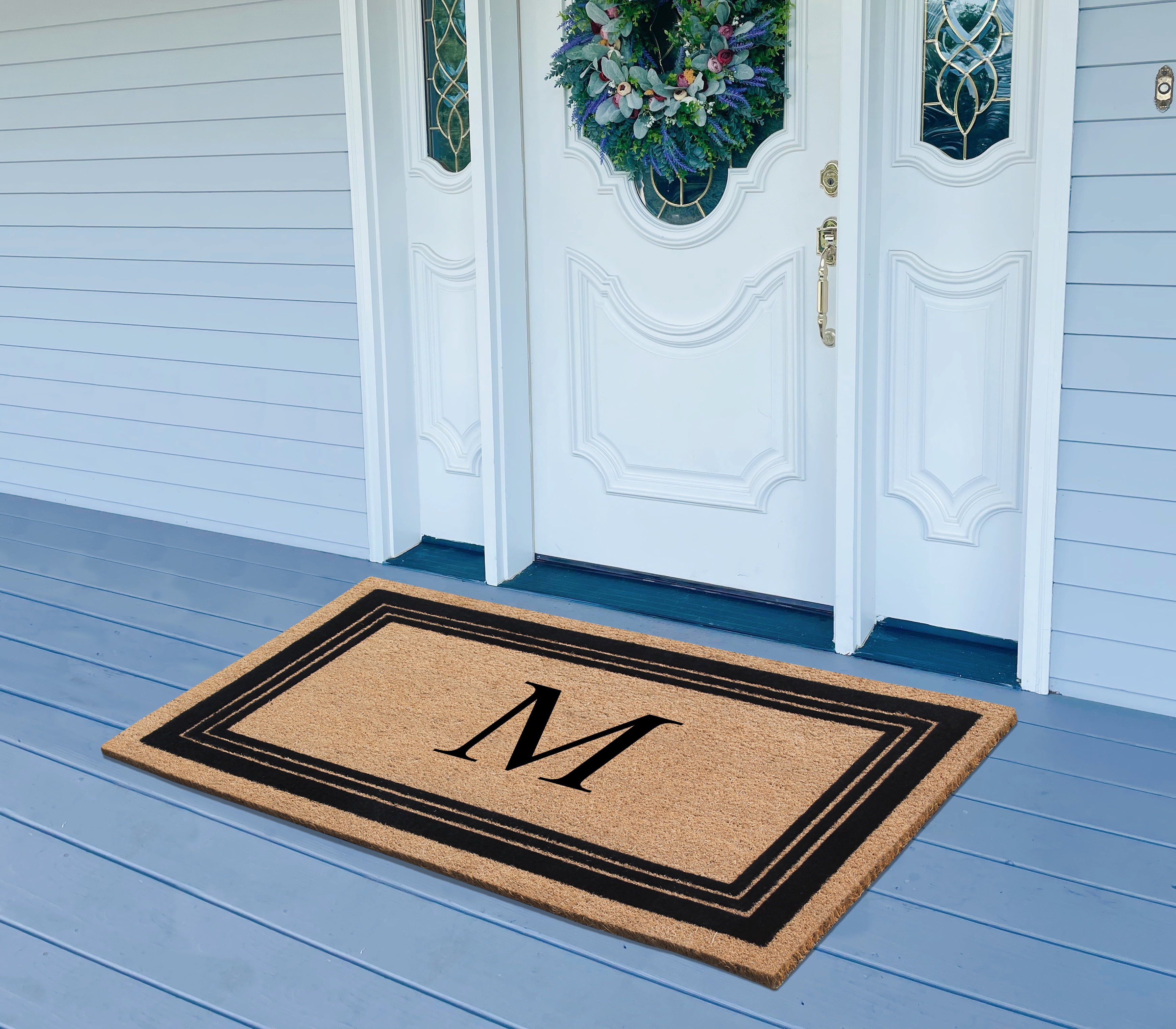 A1HC Natural Coir Monogrammed Entrance Door Mats, Durable Large Outdoor Rug, Non-Slip, Flock Doormat, Thin-Profile Heavy Duty Door Mat, Indoor Outdoor Front Door, High Traffic Areas, 24" X 39"