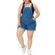 thumbnail image 1 of Overoles cortos de mezclilla para mujer de tallas grandes Agnes Orinda, con dobladillo enrollado y bolsillo, 5X, azul mezclilla, 1 of 6