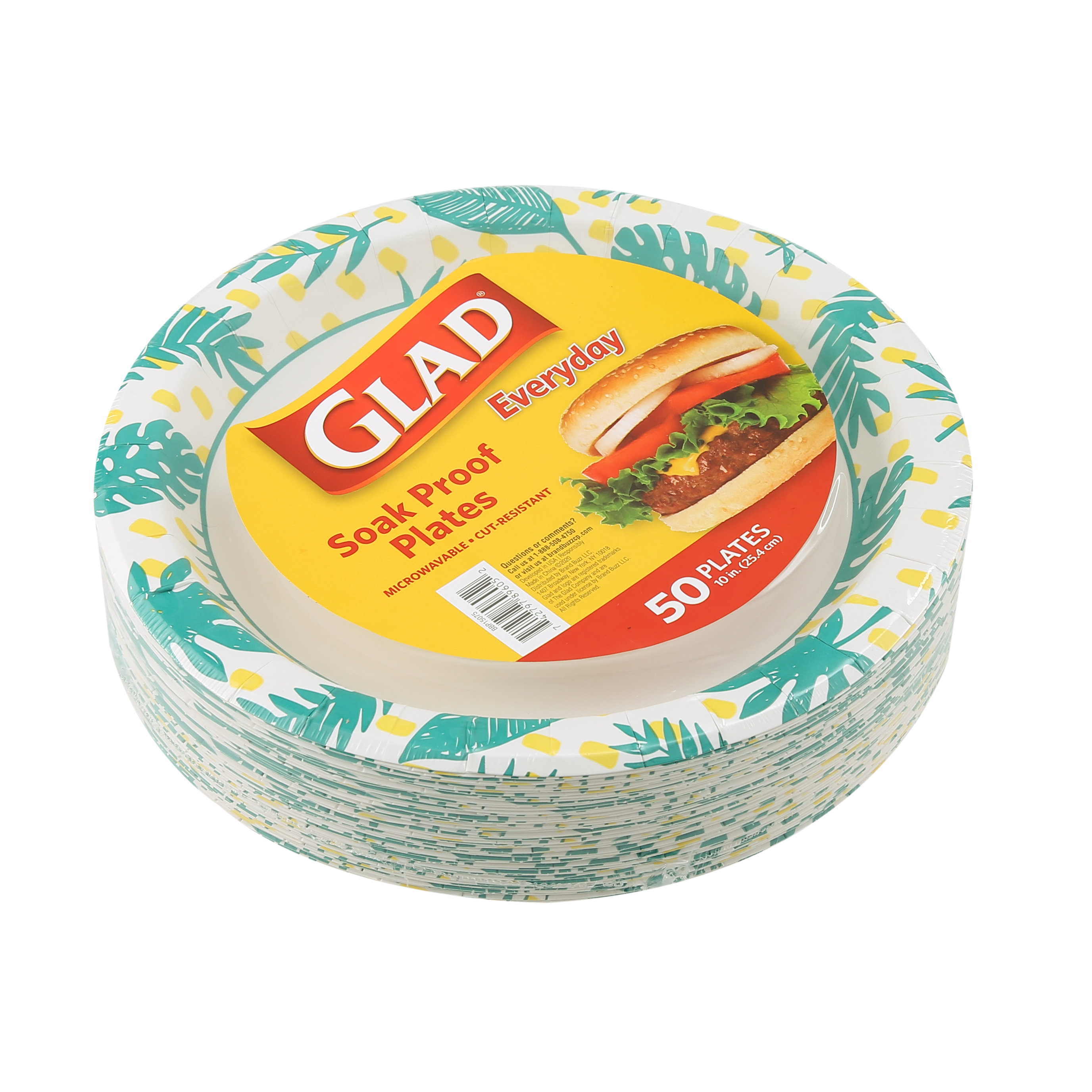 Glad Everyday 10" Round Paper Plates Palm Leaves, 2 pack of 50 plates