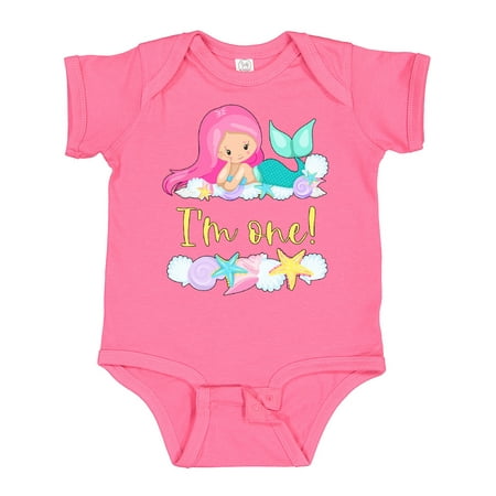 

Inktastic I m 1 Mermaid with Pink Hair and Shells Gift Baby Boy or Baby Girl Bodysuit