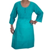 Mogul Women's Indian Cotton Tunic Blue Boho Chic Kurti Dress