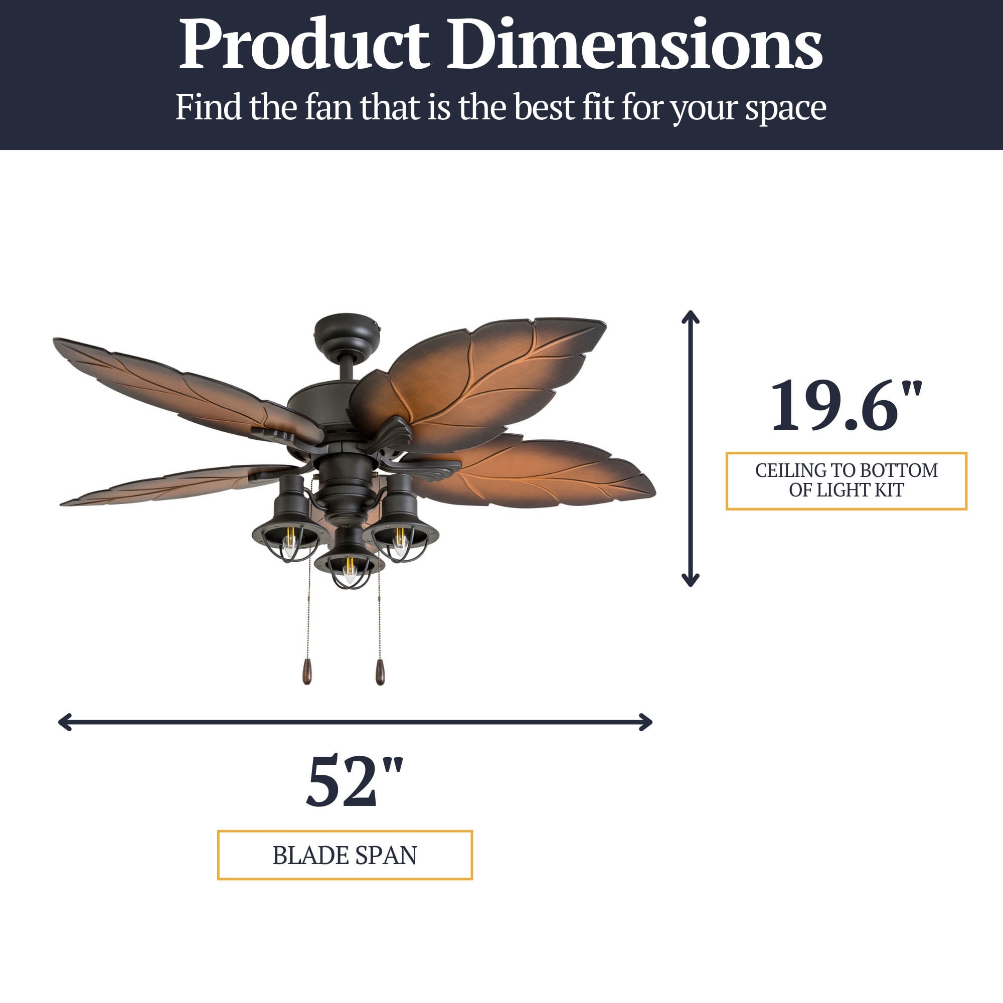 Prominence Home 50653-35 Ocean Crest Tropical 52-Inch Tropical Bronze Indoor Ceiling Fan, Lantern LED Multi-Arm Mocha Blades