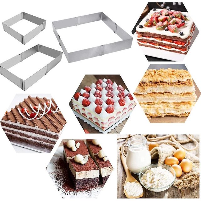 Molde de pastel de acero inoxidable ajustable de 15 a 28 cm Molde de pastel de mousse cuadrado expandible (a-1b) XianweiShao 1327534408058