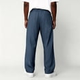 thumbnail image 6 of Domuza Pants for Men Casual Loose Hemp Drawstring Elastic Waist Trousers Lightweight Wide Leg Linen Pant with Pocket Navy L, 6 of 6