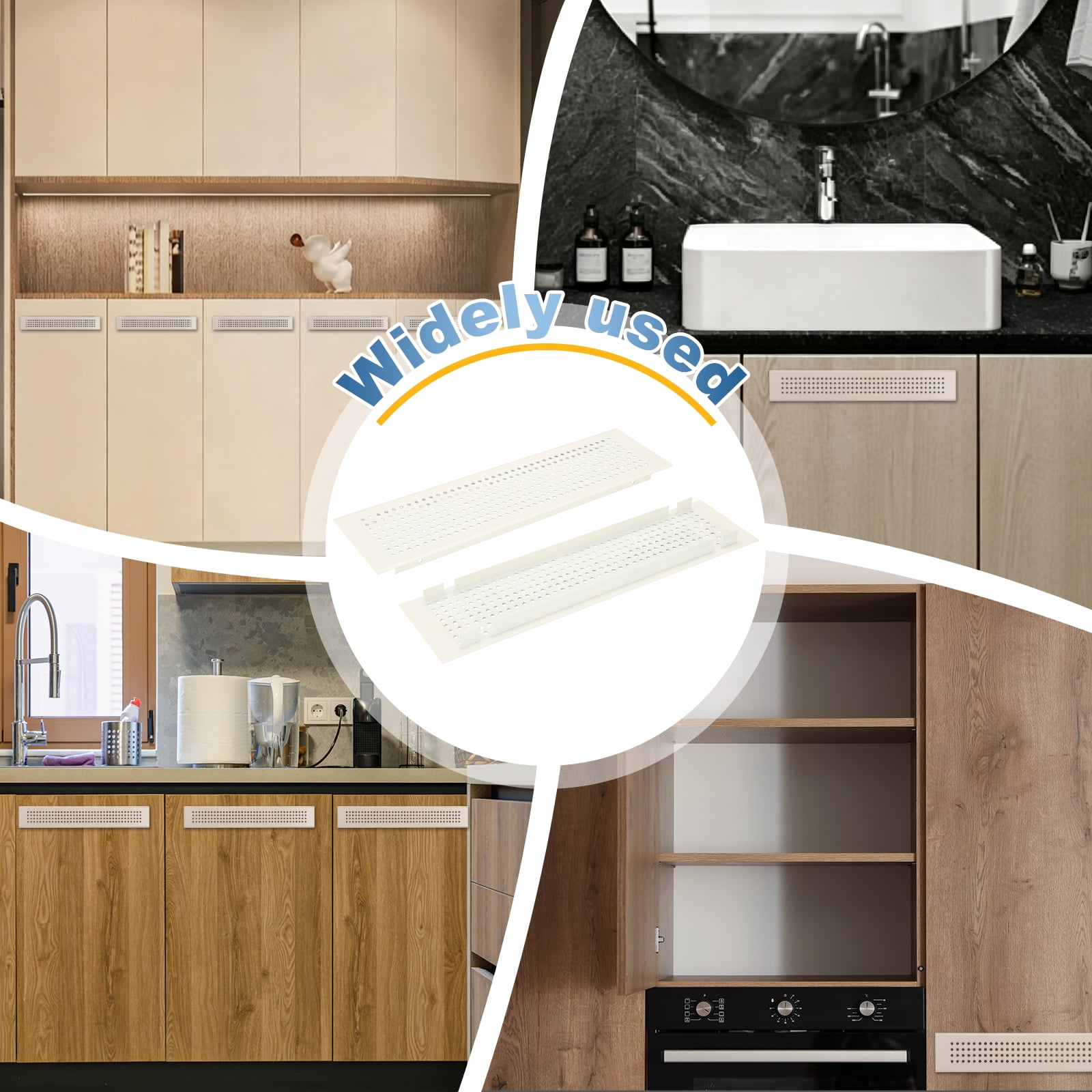 Uxcell 2 PCS Door Air Vent Cover, 12 x 3 Inch (LxW) Cabinet Vent Two Sided Door Grille Heavy Duty Rust-Proof for Floor Cabinet Bathroom Kitchen, White (Openings 10.43 x 2.52)