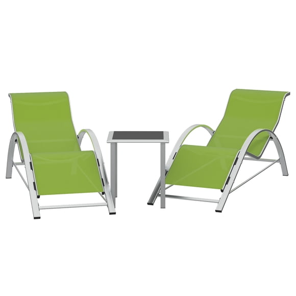 Ensemble Robuste de 3 Chaises Longues de Patio – Chaises Longues d'Extérieur Inclinables en Aluminium avec Accoudoirs, Table d'Appoint – Résistant aux Intempéries pour Bord de Piscine, Jardin, Plage, Cour Arrière – Confort Moderne, Vert