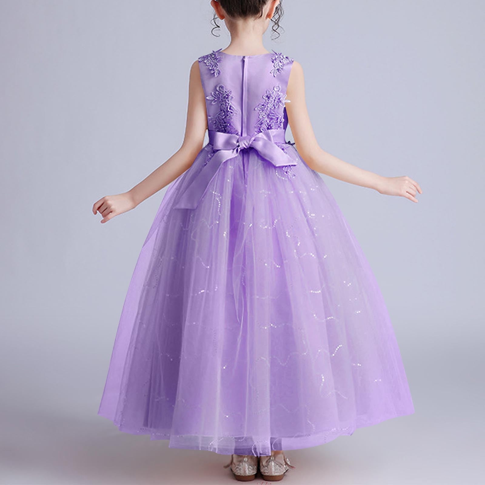 Big Girls Prom Dresses Size 4-14 Sleeveless Crewneck Teens Kids Formal Solid A-Line Layered-Tulle Elegant Graduation Evening Party Maxi Dress