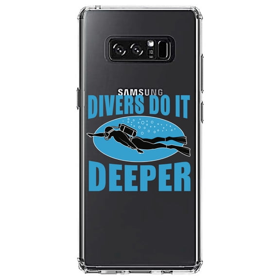 DistinctInk Clear Shockproof Hybrid Case for Samsung Galaxy Note 8 - TPU Bumper Acrylic Back Tempered Glass Screen Protector - Divers Do It Deeper