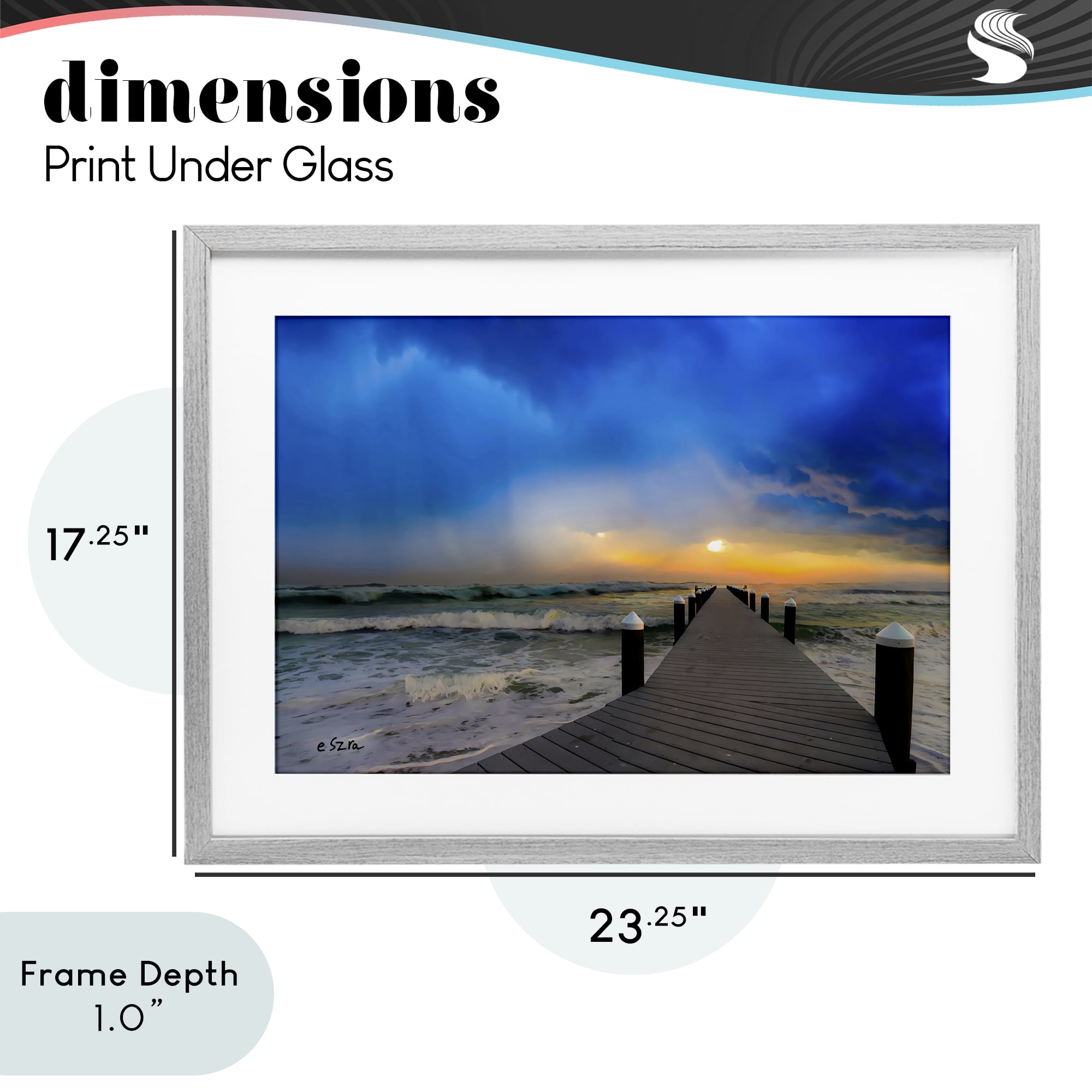 Stupell Industries Sun Breaking Over Sea Pier Gray Framed Print Under Glass, design by Eszra Tanner