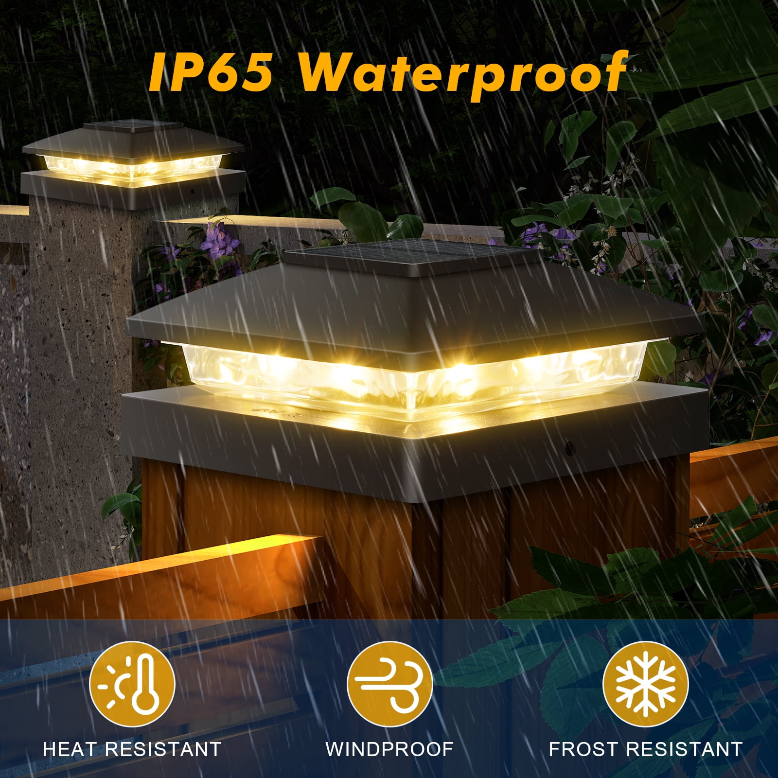 Ninonly 6 Pack Solar Post Cap Lights Outdoor, Waterproof LED Solar Fence Post Lights for 4x4 Wood/Vinyl Posts, Black Solar Powered Deck Post Lights for Garden Patio Fence Porch Deck Decor