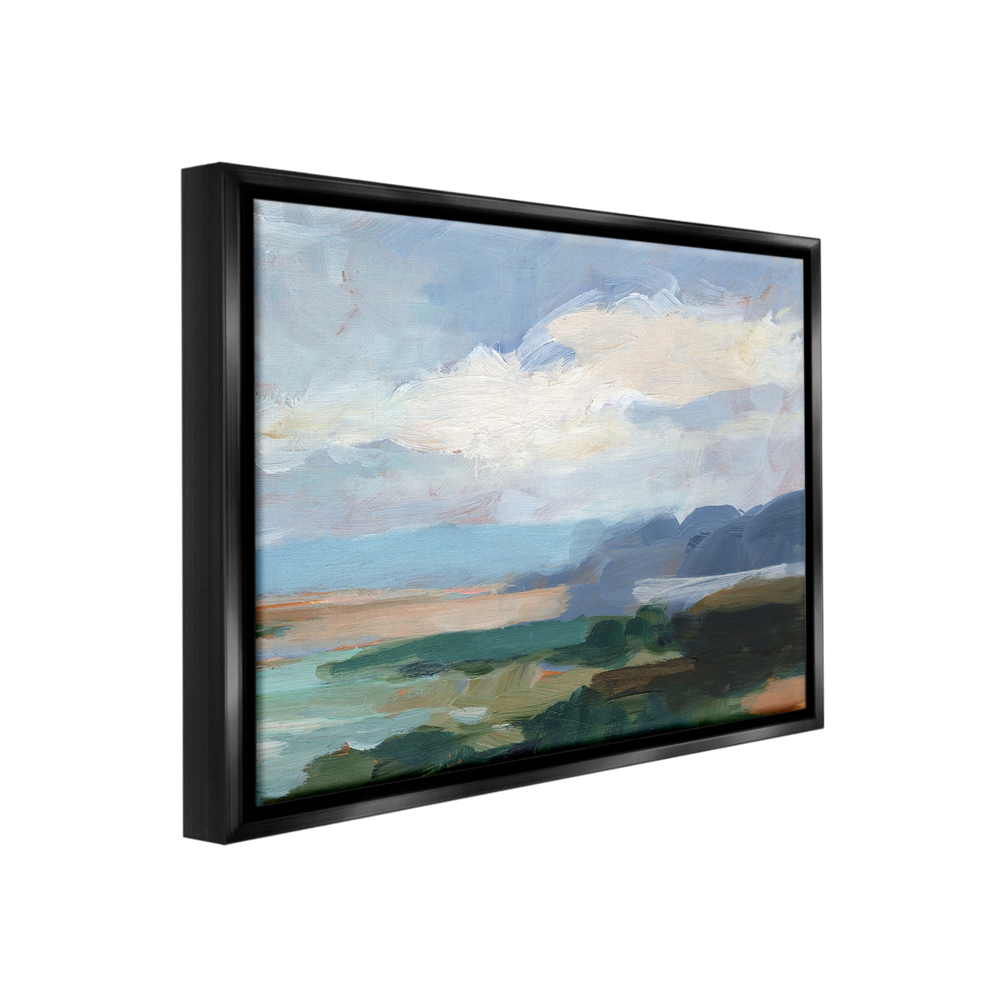 Stupell Industries Traditional Cloudy Beach Landscape Painting Black Floater Framed Canvas Art Print Wall Art, 21 x 17