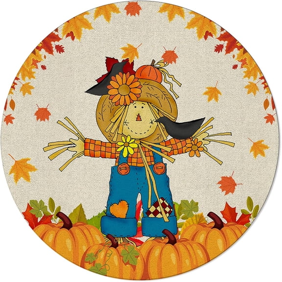 Thanksgiving Fall Scarecrow Pumpkin, Elastic Fitted Edged Round Tablecloth Fade resistant Anti-Shrink Table Cloth Washable Table Cover for Indoor or Outdoor and anywhere you wanna use it 48"X 48"