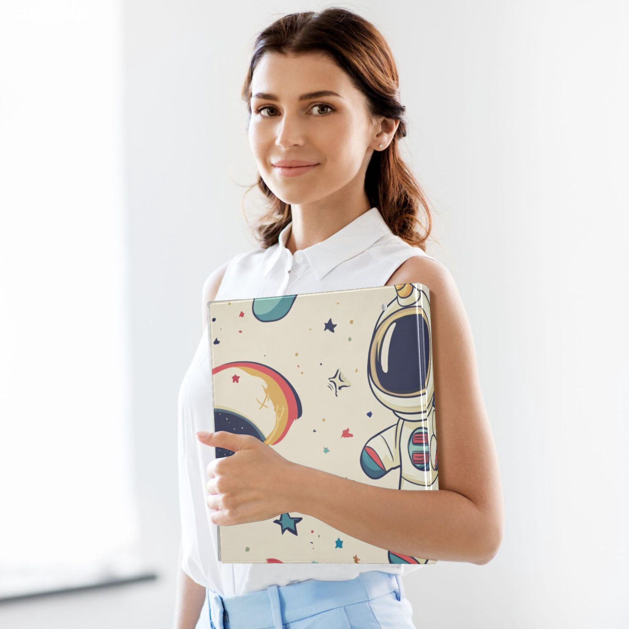 Planet Astronaut Unicorn 3 Ring Binders 1.5 inch Hardcover File Folders with Interior Pockets A4 Size Organizer for School Office Hospital Set of 2