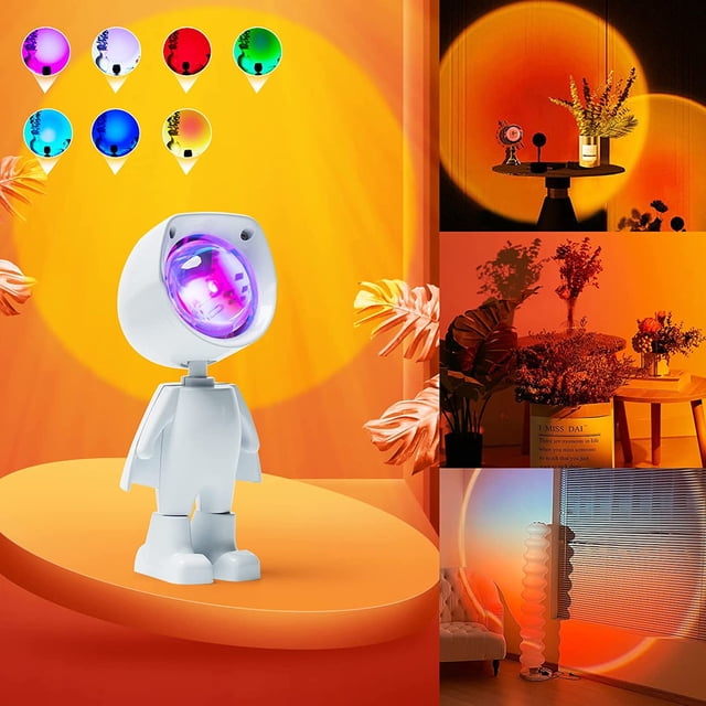 Proyector romántico de lámpara de atardecer con robot astronauta, luces de atardecer multicolor Wokuya para dormitorio, ideal para transmisión en vivo, decoración de fiestas y habitaciones, regalos de