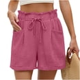 thumbnail image 2 of Hurxie Women's Cotton Crinkled Lounge Shorts High Waist Drawstring Summer Casual Shorts with Pockets Hot Pink,XL, 2 of 6