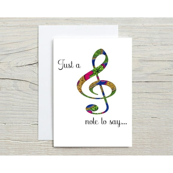 Colorful Music Note Greeting Card - "Just a Note to Say..." - Blank Inside, Envelope Included - Perfect for Any Occasion