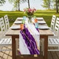 thumbnail image 4 of Marble Purple 108 Inch Table Runner, Gold Foil Ceramic Style Cracks Scratches Farmhouse Dresser Scarf Cotton & Linen Tablerunner for Dining/Kitchen Island/Holiday Party Décor 13" x 108", 4 of 9