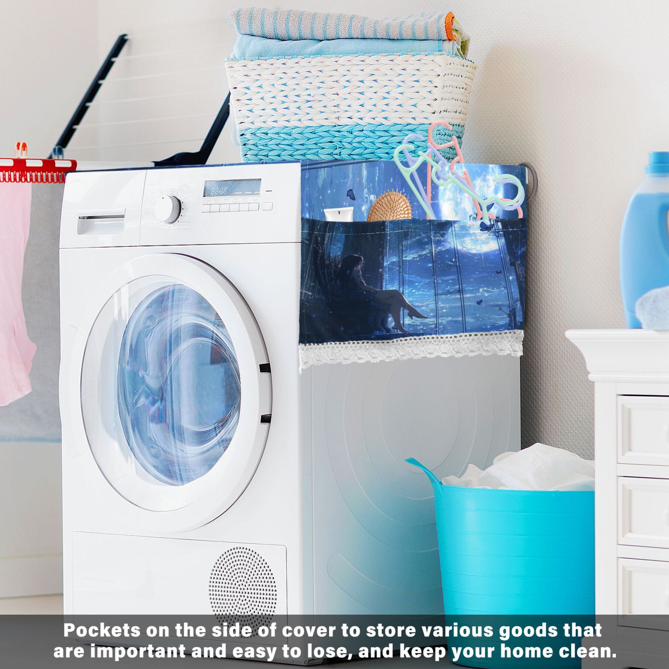 WOBOGO Princess Enjoying The Moon Pattern Washing Machine Cloth Dryer Refrigerator Top Cover Protective Non-Slip Mat For Kitchen Laundry