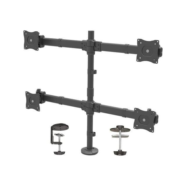 StarTech.com Desk Mount Quad Monitor Arm, Ergonomic VESA 4 Monitor Mount 2x2 up to 27", Articulating & Height Adjustable Pole Mount, Tilt/Swivel/Rotate LCD/LED Screen, Clamp/Grommet - Heavy-duty VESA Mount (ARMQUAD) - Mounting kit - adjustable arm - for 4 monitors - heavy duty steel - screen size: 13"-27" - desk-mountable