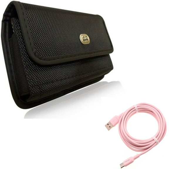 Rugged Case Belt Clip w Pink 10ft Long USB-C Cable for Samsung Galaxy A53 5G,A33 5G Phones - Holster Canvas Cover Pouch, Charger Cord Power Wire Type-C Fast Charge