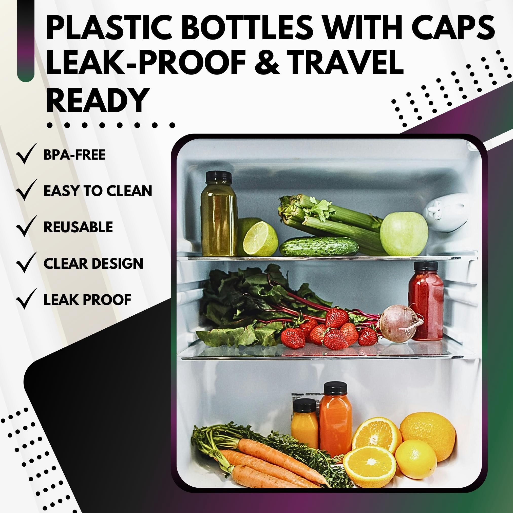 Green Direct 16oz Clear Plastic Reusable Juice Bottles with Caps | Empty Water Bottles for Juicing, Smoothies, Shakes | BPA-Free, Durable & Leakproof | Pack of 35
