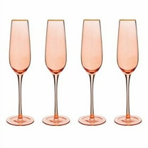 Vikko Champagne Flutes, 8.5 Ounce Toasting Champagne Flute, Coral with Gold Rim Crystal Clear Champagne Glasses, Set of 4 Elegant Sparkling Wine Glasses