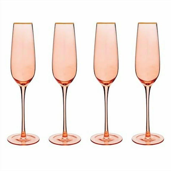 Vikko Champagne Flutes, 8.5 Ounce Toasting Champagne Flute, Coral with Gold Rim Crystal Clear Champagne Glasses, Set of 4 Elegant Sparkling Wine Glasses