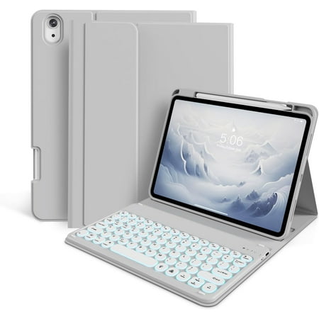 iPad (A16) 11th 11-Inch / 10th 10.9-Inch Generation(2025/2022) with Pencil Holder- 7 Colors Backlit Rechargeable Wireless Detachable,Gray