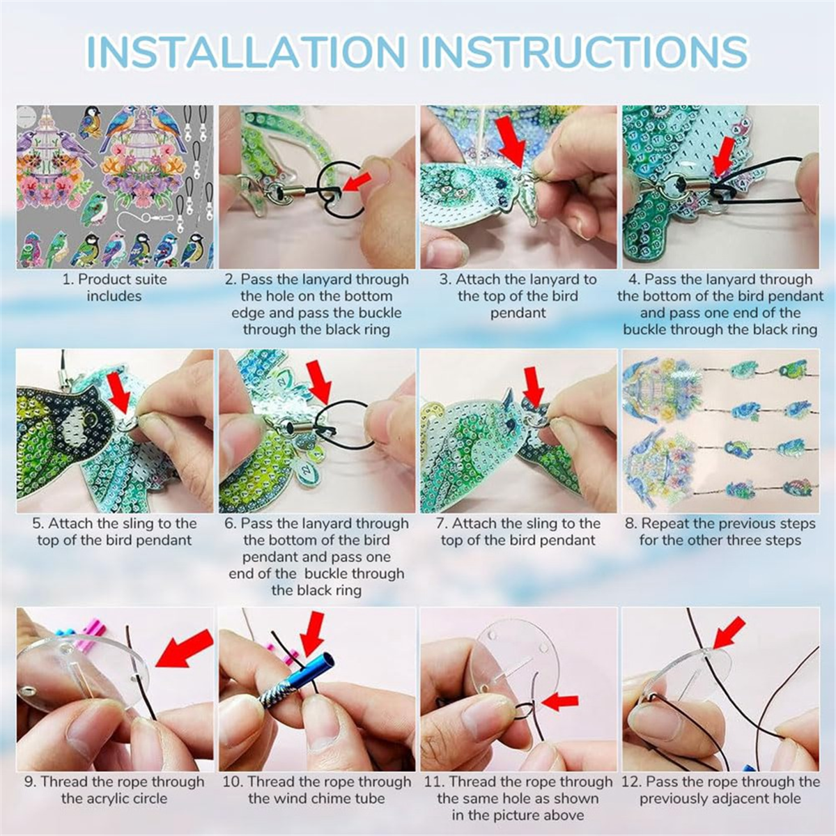DIY Dotted Diamond Art Painting Wind Chime Kit Sun Catcher Hanging Ornaments Wind pvc00X3420