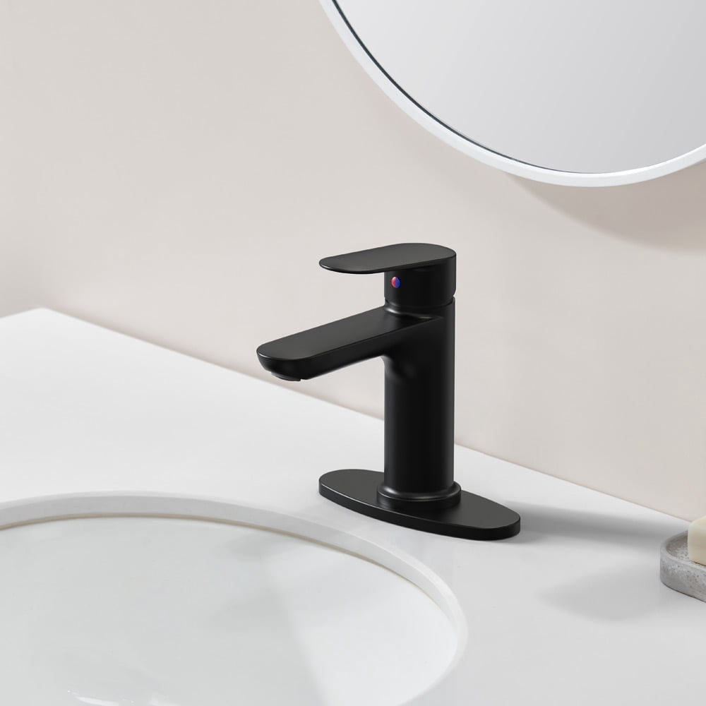 Matte Black Single Handle Bathroom Faucet with Deck For 1 or 3 Holes,Laundry Vanity Sink Faucet with Two 9/16" Hoses