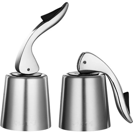 

VIVEFOX Wine Stoppers Set of 2 Wine Bottle Stopper Stainless Steel Wine Corks Saver Keep Wine Fresh Wine Gifts Accessories