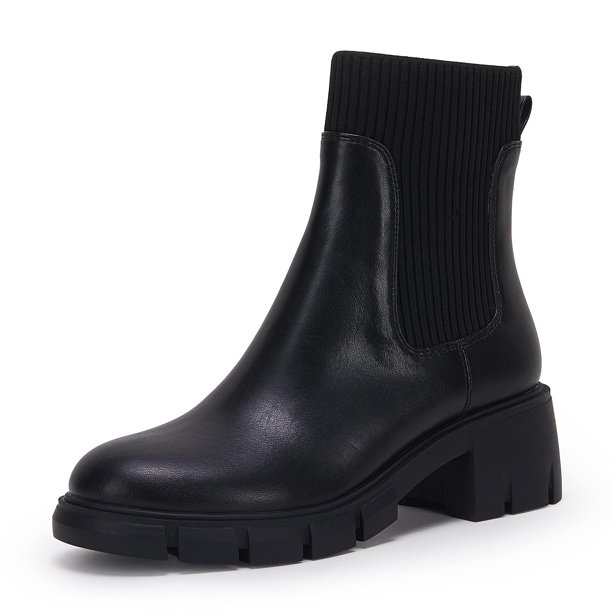 Saodimallsu Women Lug Sole Platform Ankle Boots Elastic Slip On Casual