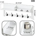 thumbnail image 2 of 26.57-Inch Wall Hanging Shelf With Coat Hooks - Entryway Wood Rack With 5 Dual Hooks, 3 Key Hooks, Mail Organizer and Key Holder (White), 2 of 14