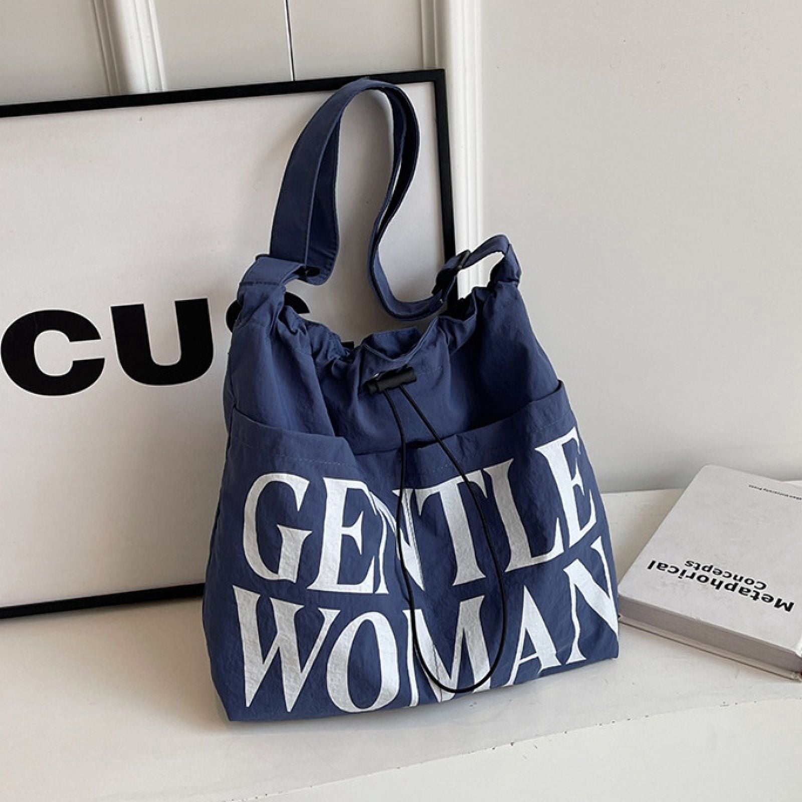 Gentlewoman® Aesthetic Canvas Tote Bag Crossbody Bags with Inner Pocket for Women, Large Capacity Shoulder Bag for Travel Work Sport，Blue