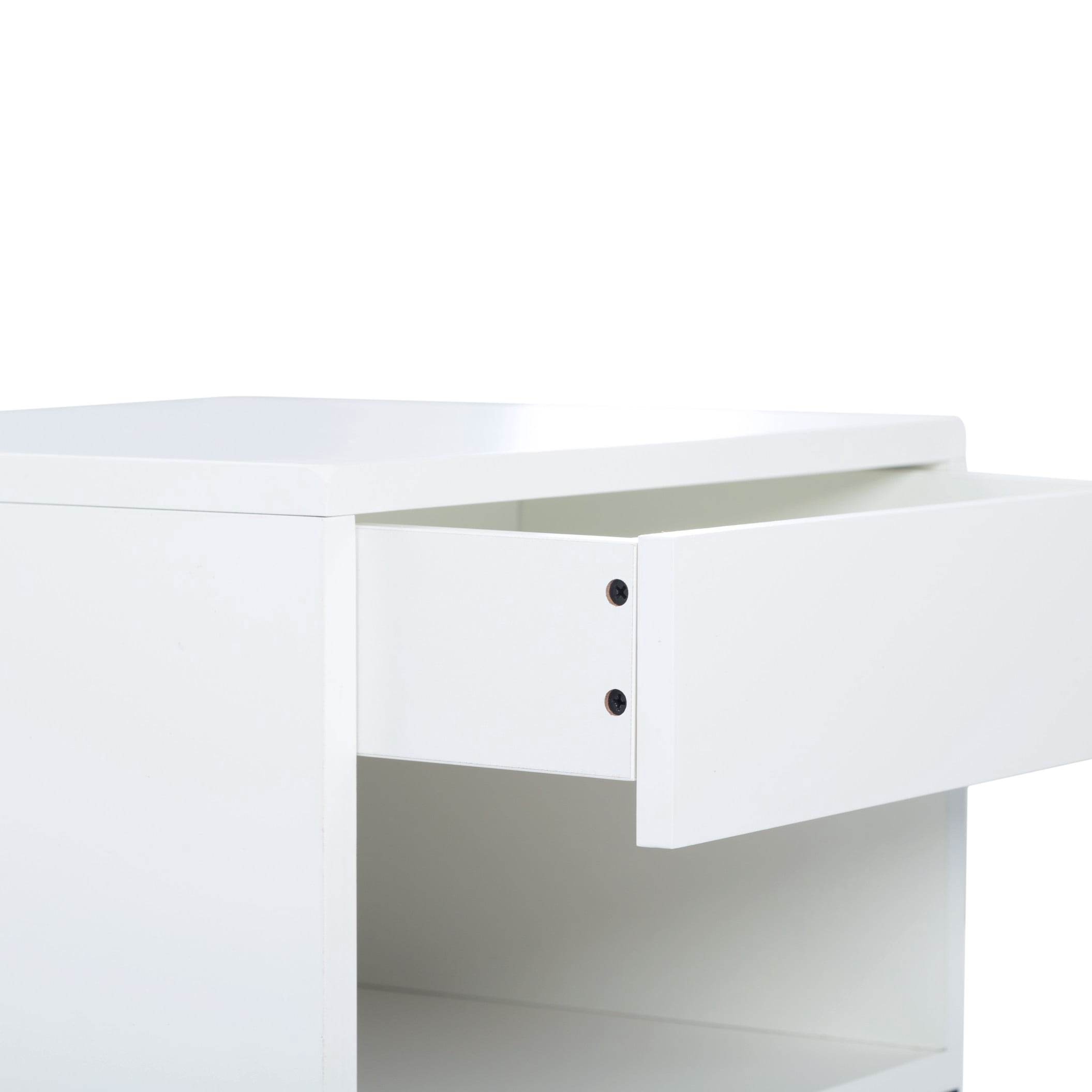 BSHTI 15.91" Nightstand with Drawer and Storage Shelf, MDF with Metal Legs, Modern Side Table for Bedroom Living Room Small Space,White