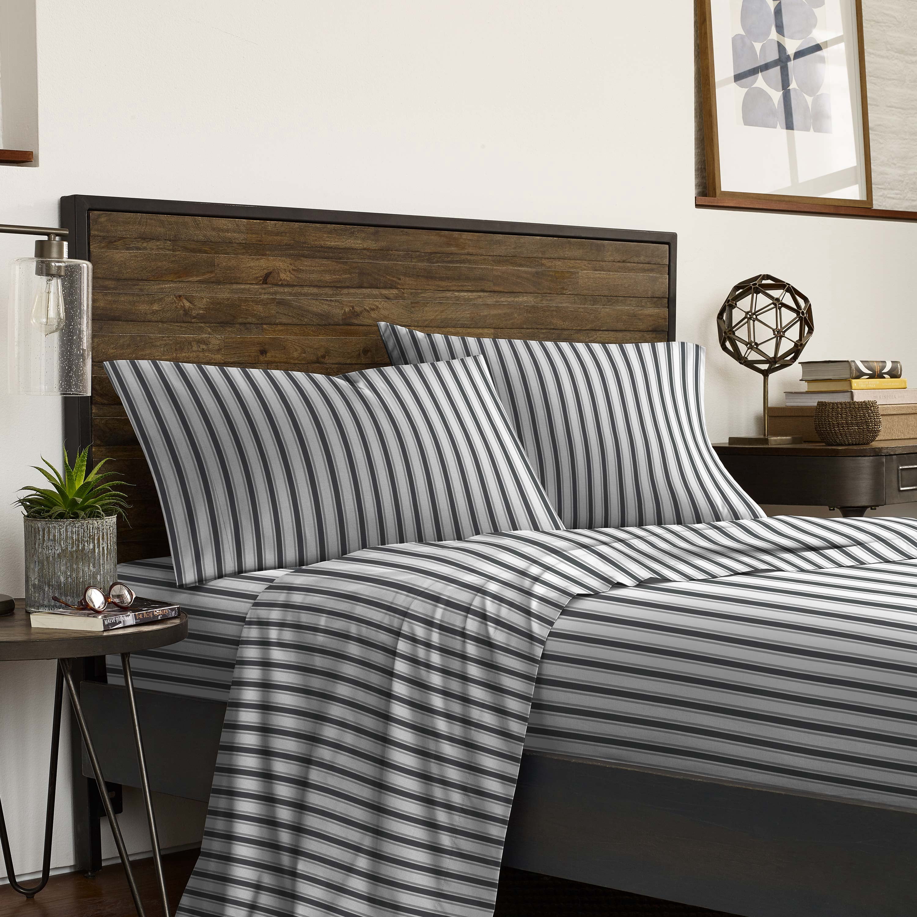 Martex 2-Pack Holiday Queen Navy Blue Striped and Fair Isle Sheet Set