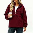 thumbnail image 2 of IUYRTFE Women's Half Zip Waterproof Jacket with Detachable Hood Long Sleeve Outdoor Windbreaker, 2 of 7