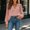 Pink v neck scallop trim top women a1, variant on Women's V Neck Puff Sleeve Top Scallop Trim Solid Color Loose Fit Casual Blouse Trendy Fall Spring Outfit, Yellow M