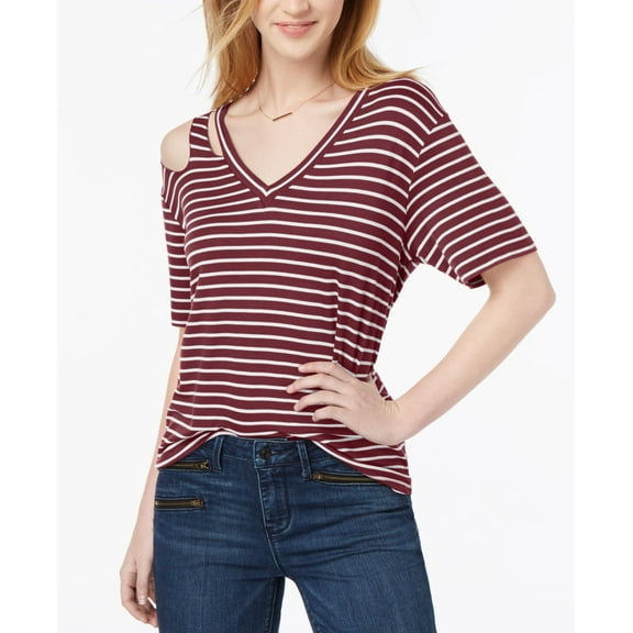 Ultra Flirt Juniors Striped Cutout T-Shirt Burgundy Stripe L