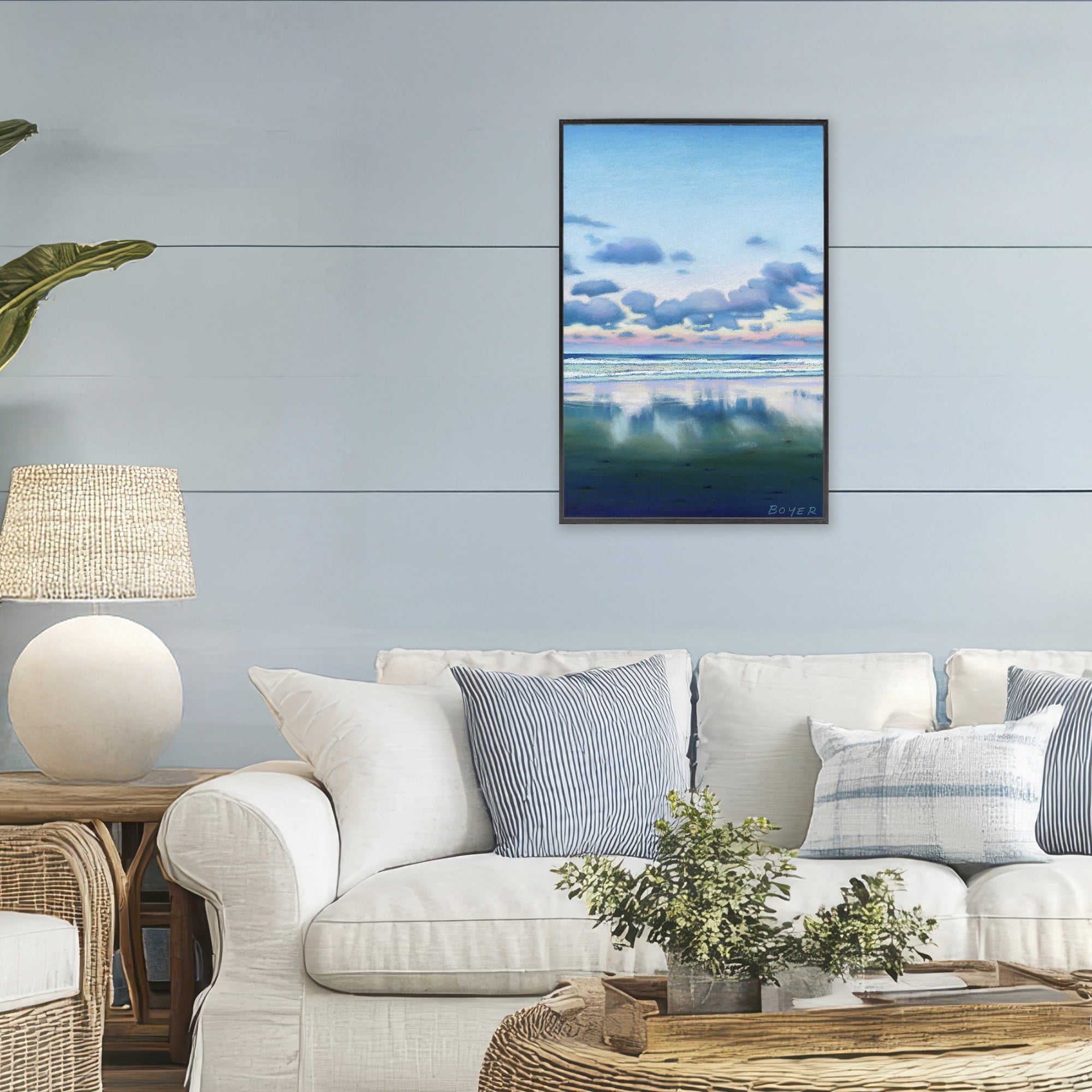 Stupell Industries Pretty Azure Cloud Reflection Black Framed Giclee Art, design by Susy Boyer