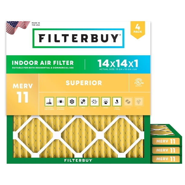Filtro de aire Filterbuy 14x14x1 MERV 11 electrostático, paquete de 4