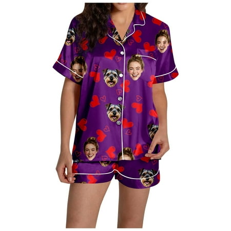 ZHOUCHANKIDS Women s Valentine s Day T-Shirts Matching Shorts Suit For Couples Valentine s Day Homewear Sleepwear Loungewear Outfit Purple XL