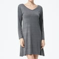 thumbnail image 2 of Defitshape Women's Long Sleeve Nightgown V Neck Cotton Blend Sleep Dress Plus Size Nightwear Stretchy Grey Large, 2 of 5