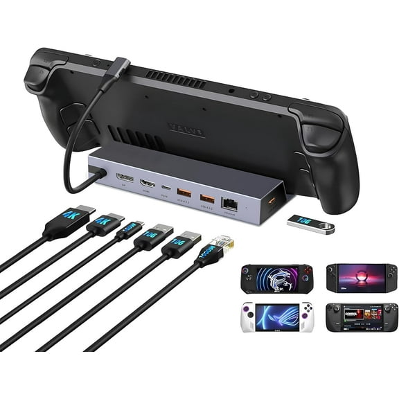 7-in-1 Steam Deck Dock with Dual 4K@60Hz HDMI DisplayPort - 100W USB C Dock for Steam Deck ROG Ally Legion Go - MacBook iPad Android Gaming Hub/Gigabit Ethernet 3xUSB 3.0 Ports