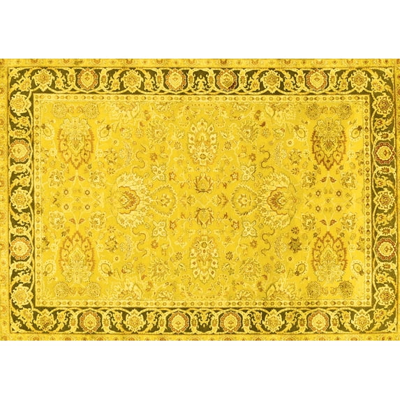 Ahgly Company Machine Washable Indoor Rectangle Persian Yellow Traditional Area Rugs, 2' x 4'