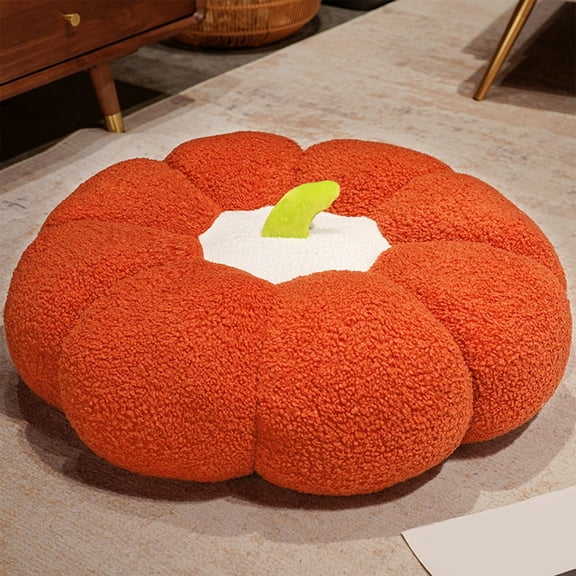Anhility 17.72In Orange Pumpkin Shaped Pillow, Cute Halloween Thanksgiving Pumpkin Plush Floor Seat Cushion & Soft Decorative Throw Pillow for Bed Sofa Chair Home Decor